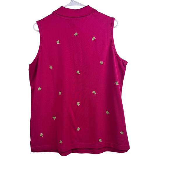 The Quacker Factory New Pink Green Turtle Print Collared Sleeveless Polo Top L - Picture 6 of 10